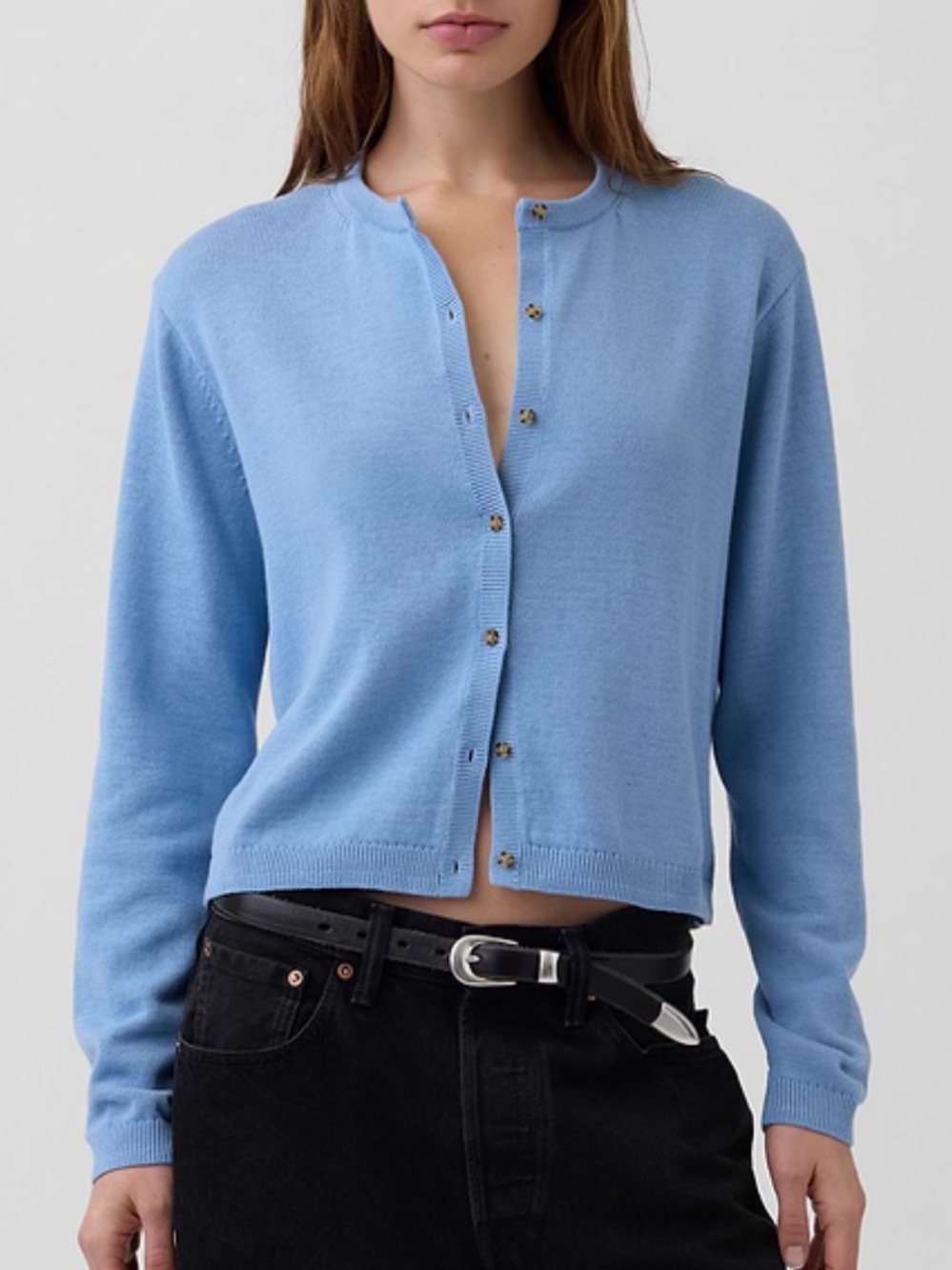 Gap - TALL size - 100% cotton Sky Blue Button-Up Crewneck Cardigan Sweater